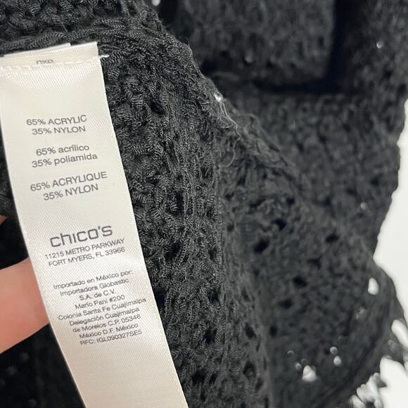 Chicos Womens Fringe Francine Vest Small Black Open Front Boho Layering Knit - Picture 12 of 12